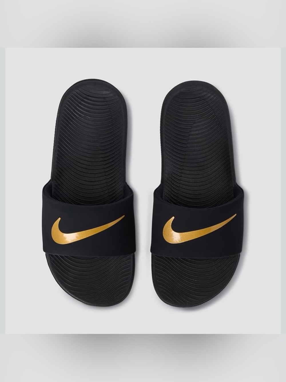 Nike Kawa Slide Kids 13C Black Metallic Gold Slides Sandals